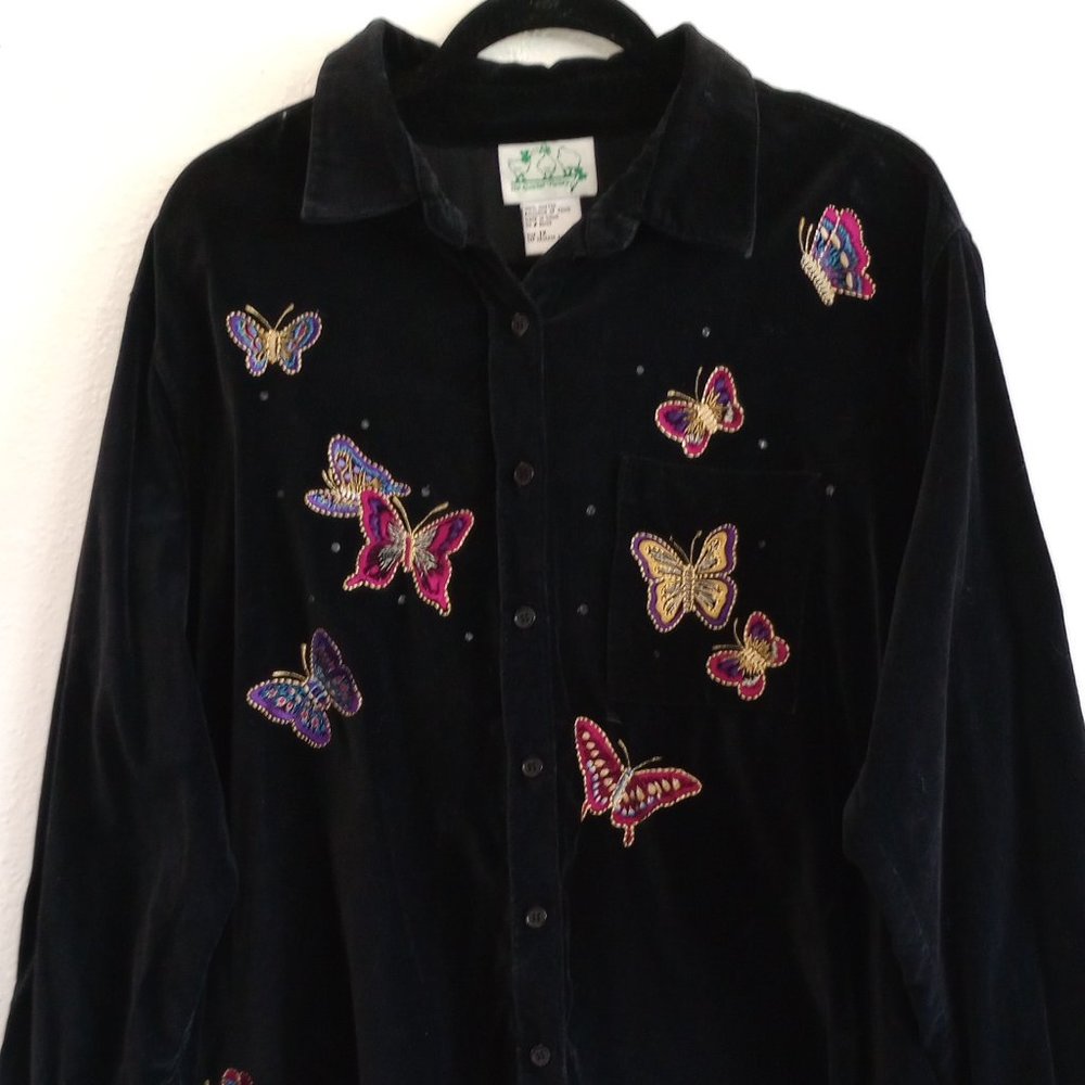 Quaker Factory Black Velvet Butterfly Shacket Plus Size